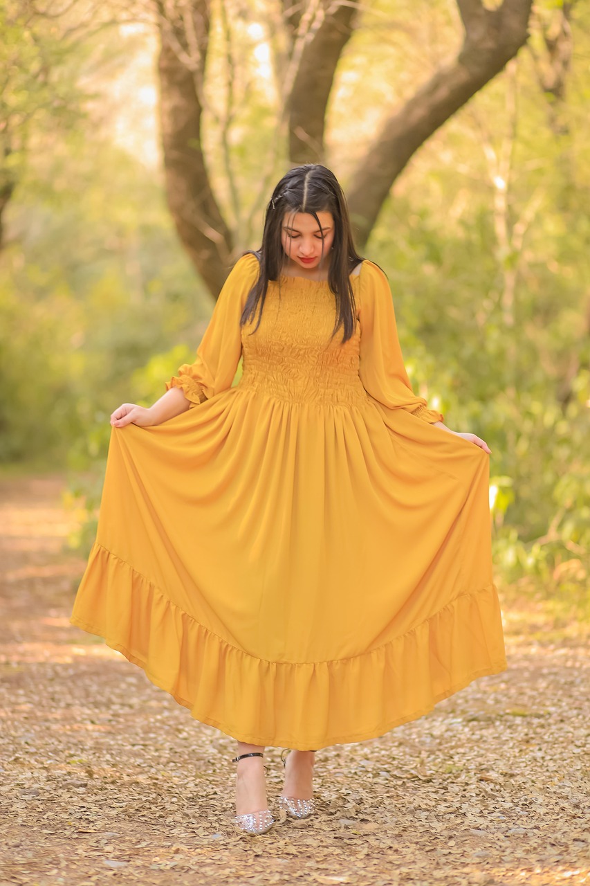 woman, model, dress, yellow dress, fashion, style